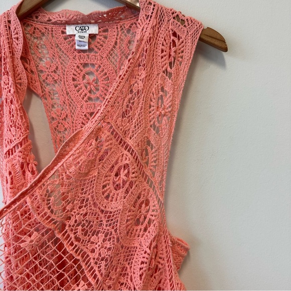 Boho Festival Coral Crochet Lace Open-Front Vest - Picture 6 of 9